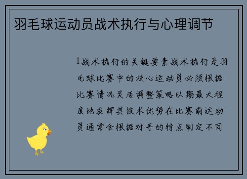 羽毛球运动员战术执行与心理调节